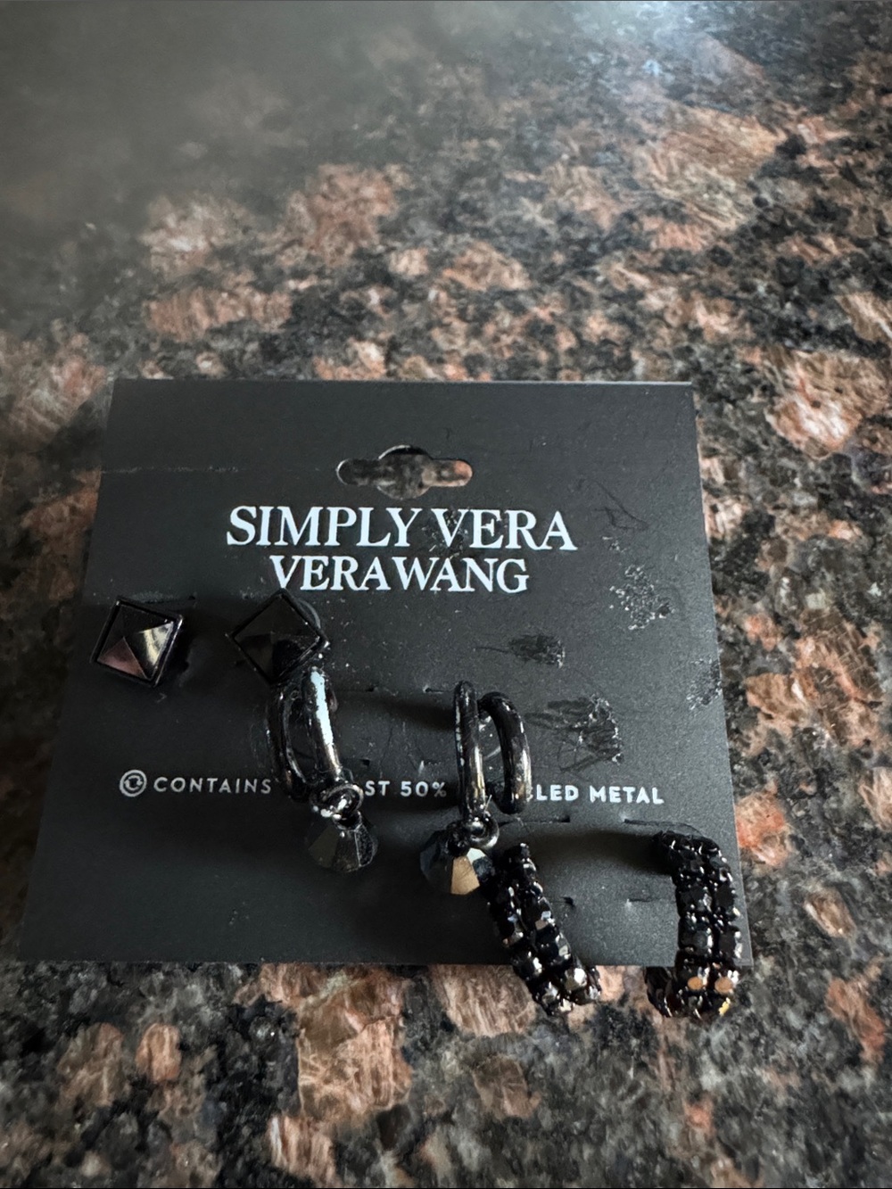 Simply Vera Vera Wang Black Mixed Earring Set with Studs and Hoops